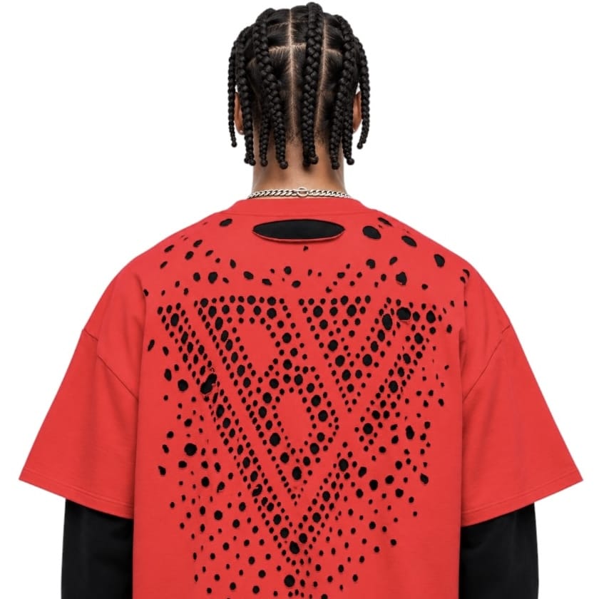 Valabasas Distressed Layered Long Sleeve Tee (Red) VLBS-VCR1-1016