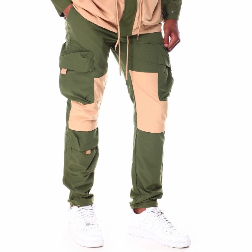 Rebel Minds Nylon Cargo Colorblock Pants (Olive) 122-431