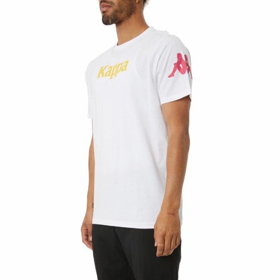 Kappa Authentic Paroo T Shirt (White/Fuchsia-Blue/Yellow) 34155EW