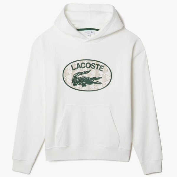 Lacoste Loose Fit Branded Monogram Hooded Sweatshirt (White) SH0067-51