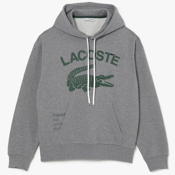 Lacoste Loose Fit Crocodile Hooded Sweatshirt (Grey Chine) SH0107-51