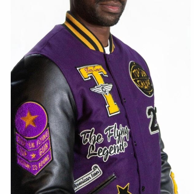 Top Gun Flying Jacket – (Purple/Black) USA Wool-Pu City Man Varsity Legend TGJ2237