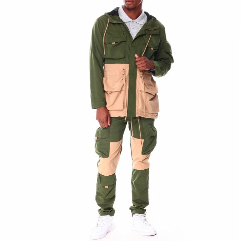 Rebel Minds Nylon Cargo Colorblock Pants (Olive) 122-431