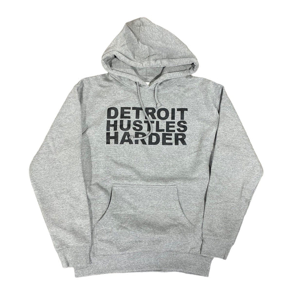 Detroit Hustles Harder Pullover Hoodie (Grey/Black) - DETHHGR
