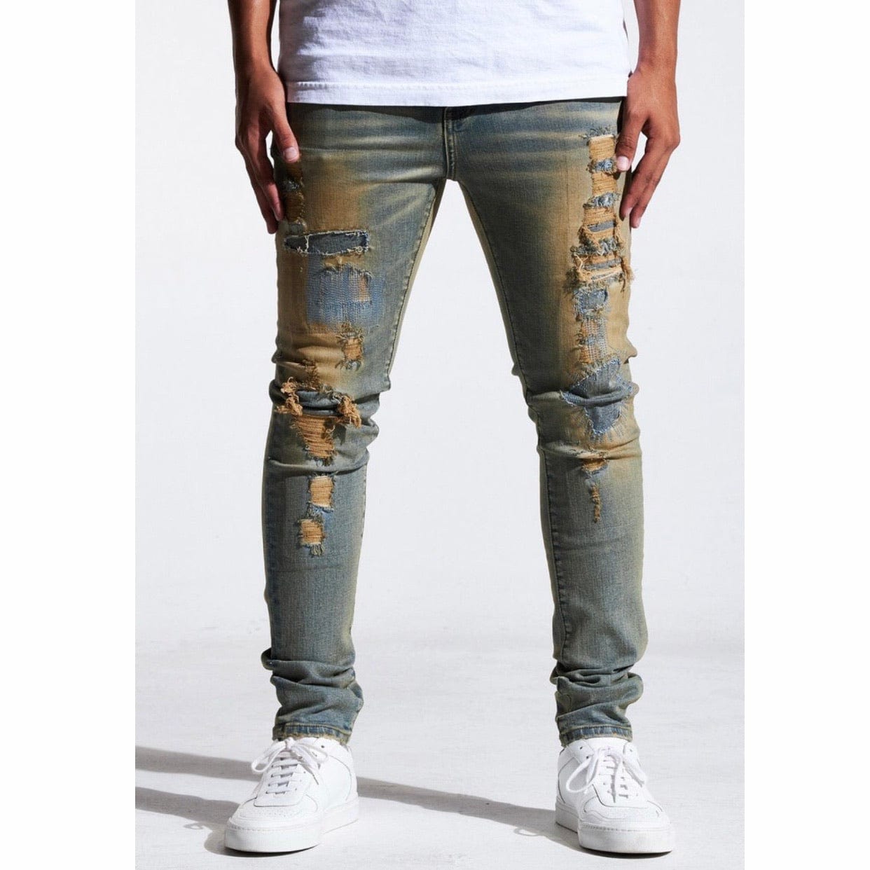 Embellish Pyla Rip & Repair Denim Jeans (Light Sand) EMBSP121-108