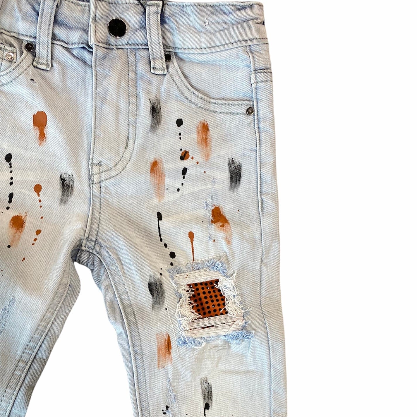 Kids Dna Black & Orange Paint Spotted Jeans (Light Blue Wash) HP01