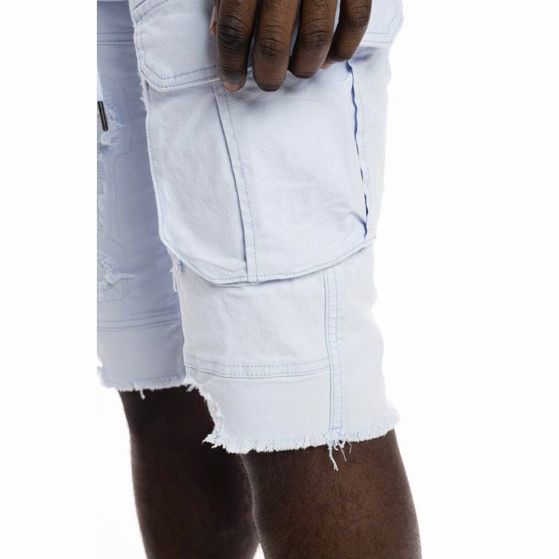 Smoke Rise Rip & Repair Semi Basic Twill Shorts (Pale Blue) JS22234