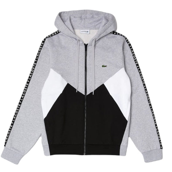 Lacoste  Hooded Colorblock Lettered Fleece Zip Sweatshirt (Grey) SH6905
