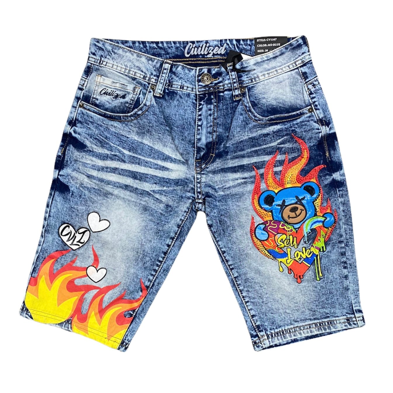 Civilized Self Love Bear Denim Short - CV1167MDBLUE