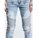 Embellish Iris Biker Denim Jeans (Blue Stitched) EMBSP221-132