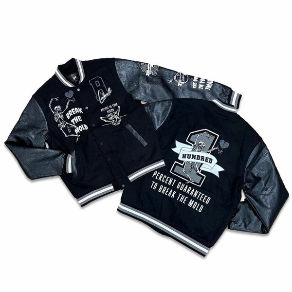 Retro Label Break The Mold Varsity Jacket (Black/Grey)