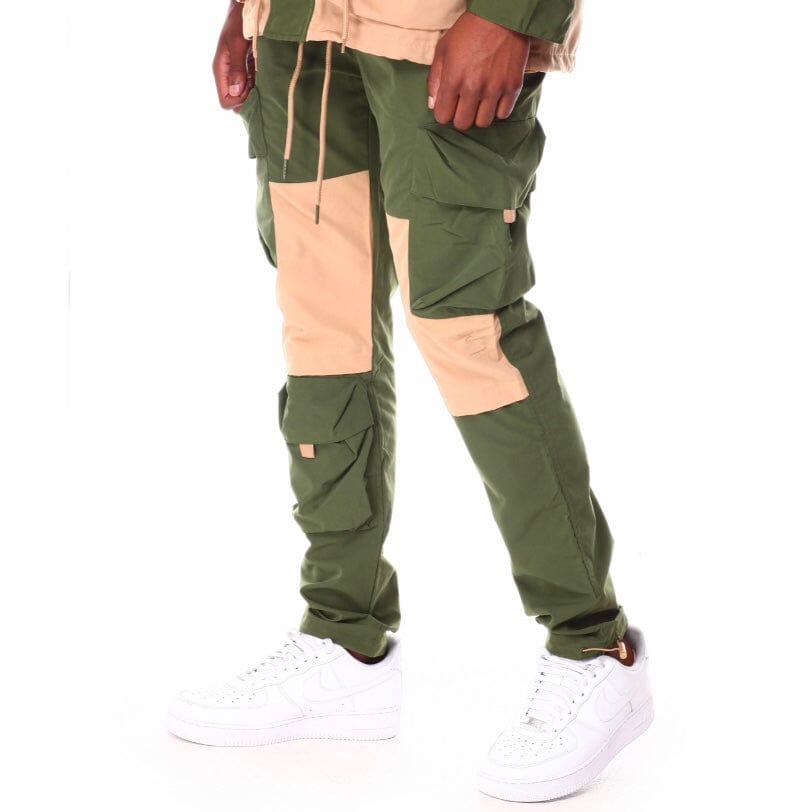 Rebel Minds Nylon Cargo Colorblock Pants (Olive) 122-431