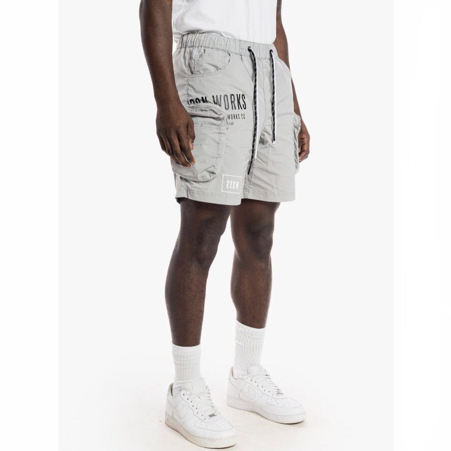 Smoke Rise Printed Utility Fashion Nylon Shorts (Light Grey) WS22282