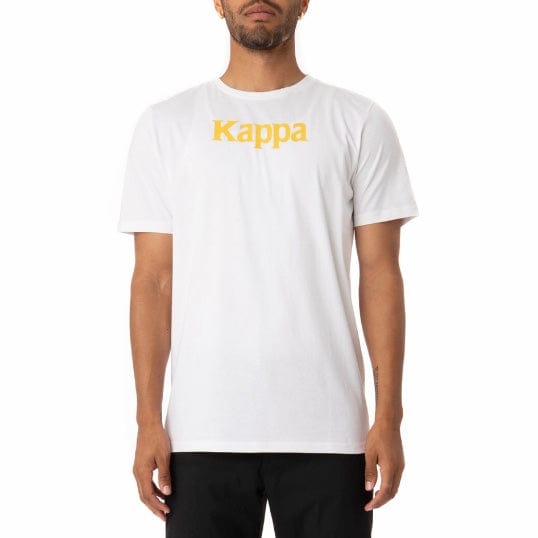 Kappa Authentic Runis T Shirt (White/Fuchsia-Blue/Yellow) 311BHUW