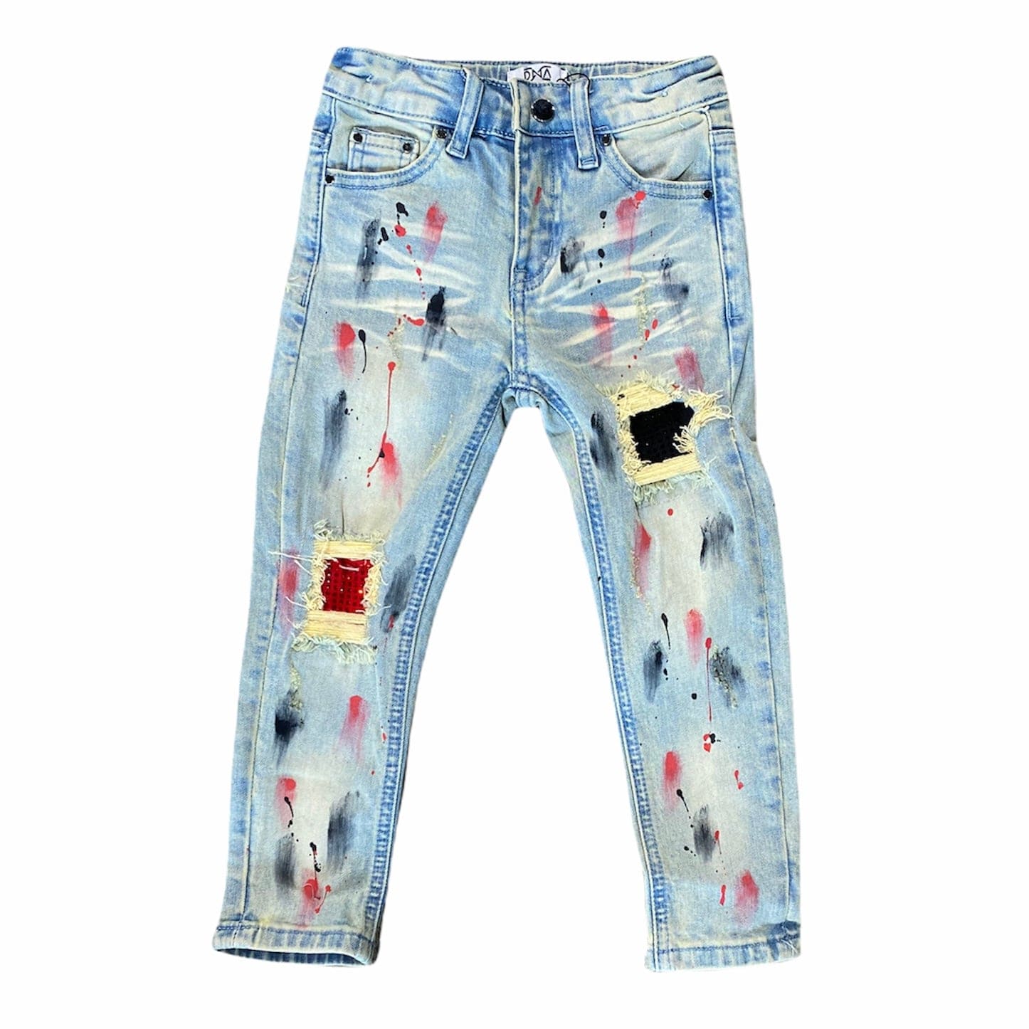 Kids Dna Black & Red Paint Spotted Jeans (Blue Sand Wash) HP05