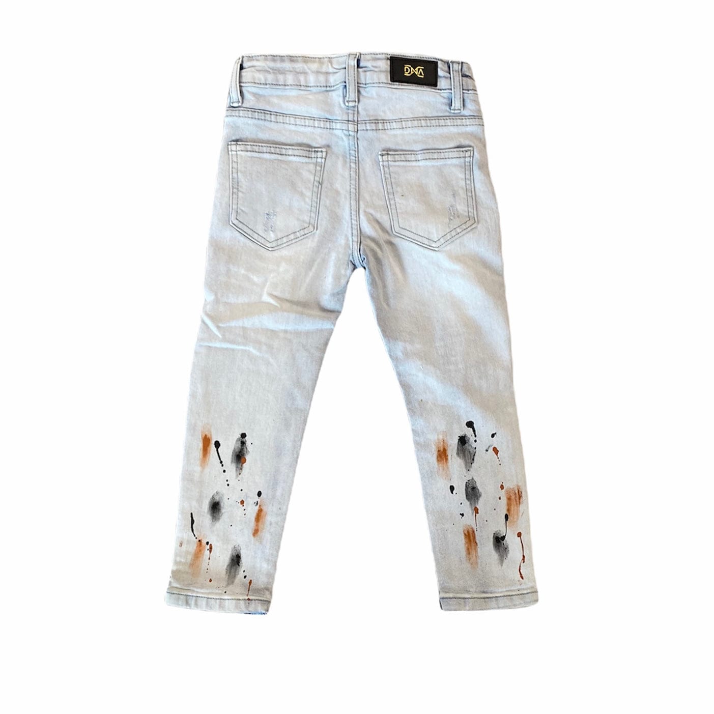 Kids Dna Black & Orange Paint Spotted Jeans (Light Blue Wash) HP01