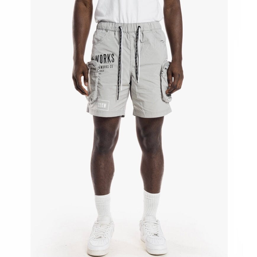 Smoke Rise Printed Utility Fashion Nylon Shorts (Light Grey) WS22282