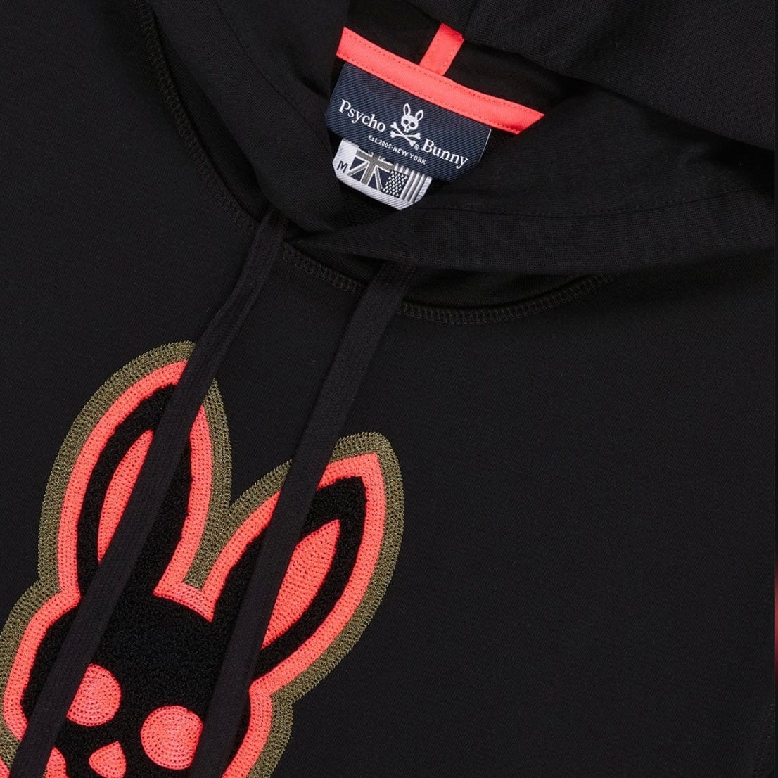 Psycho Bunny Patchin Chenille Bunny Logo Hoodie (Black) B6H849U1FT