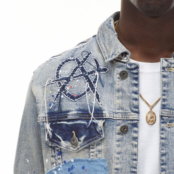 Smoke Rise Doodle Fashion Denim Jacket (Heritage Blue) JJ21611