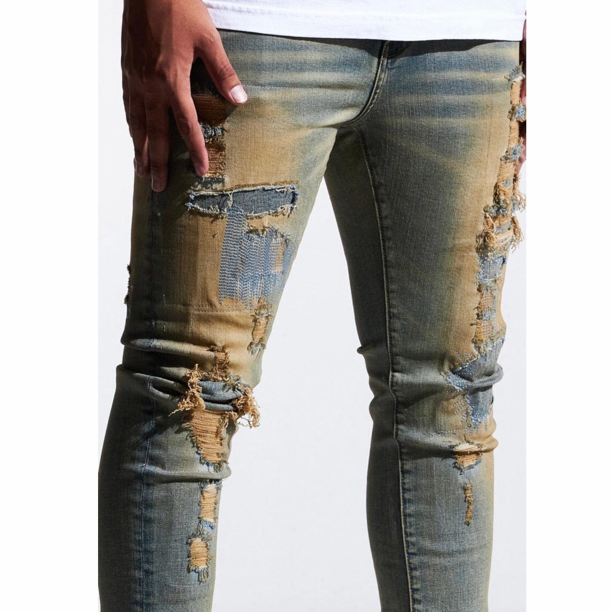 Embellish Pyla Rip & Repair Denim Jeans (Light Sand) EMBSP121-108