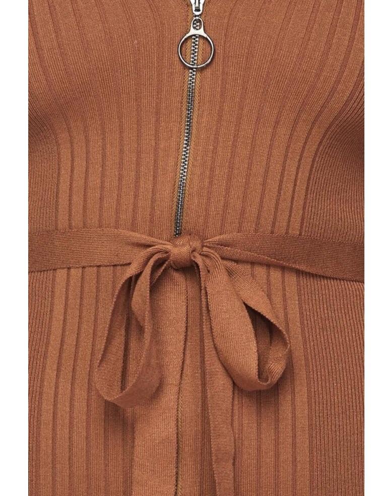 HERA COLLECTION LONG SLEEVE ZIPPER DRESS W/ BELT - NEW RUST