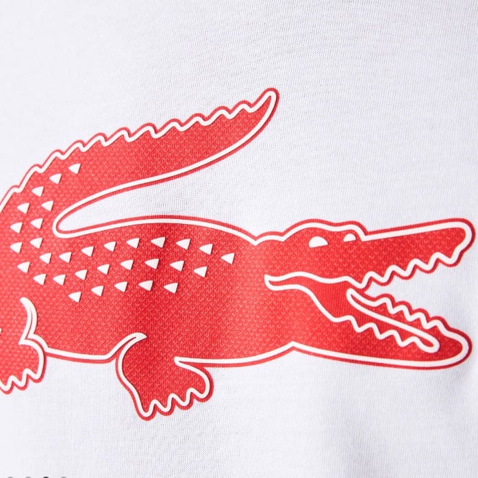 Lacoste Sport 3D Print Crocodile Breathable Jersey T Shirt (White/Red) TH2042