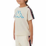 Kids Kappa Logo Tape Avirec 2 T Shirt (Cream/Black-Blue/White) 311B7CW
