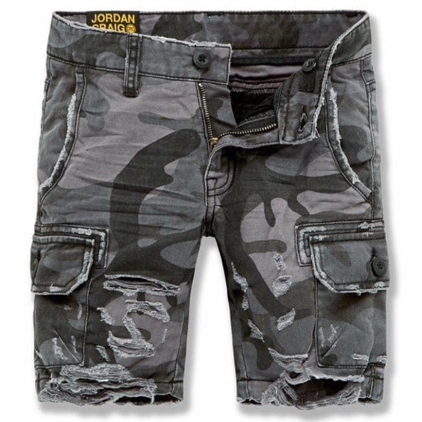 Kids Jordan Craig War Torn Cargo Shorts (Black Camo) 4453CK