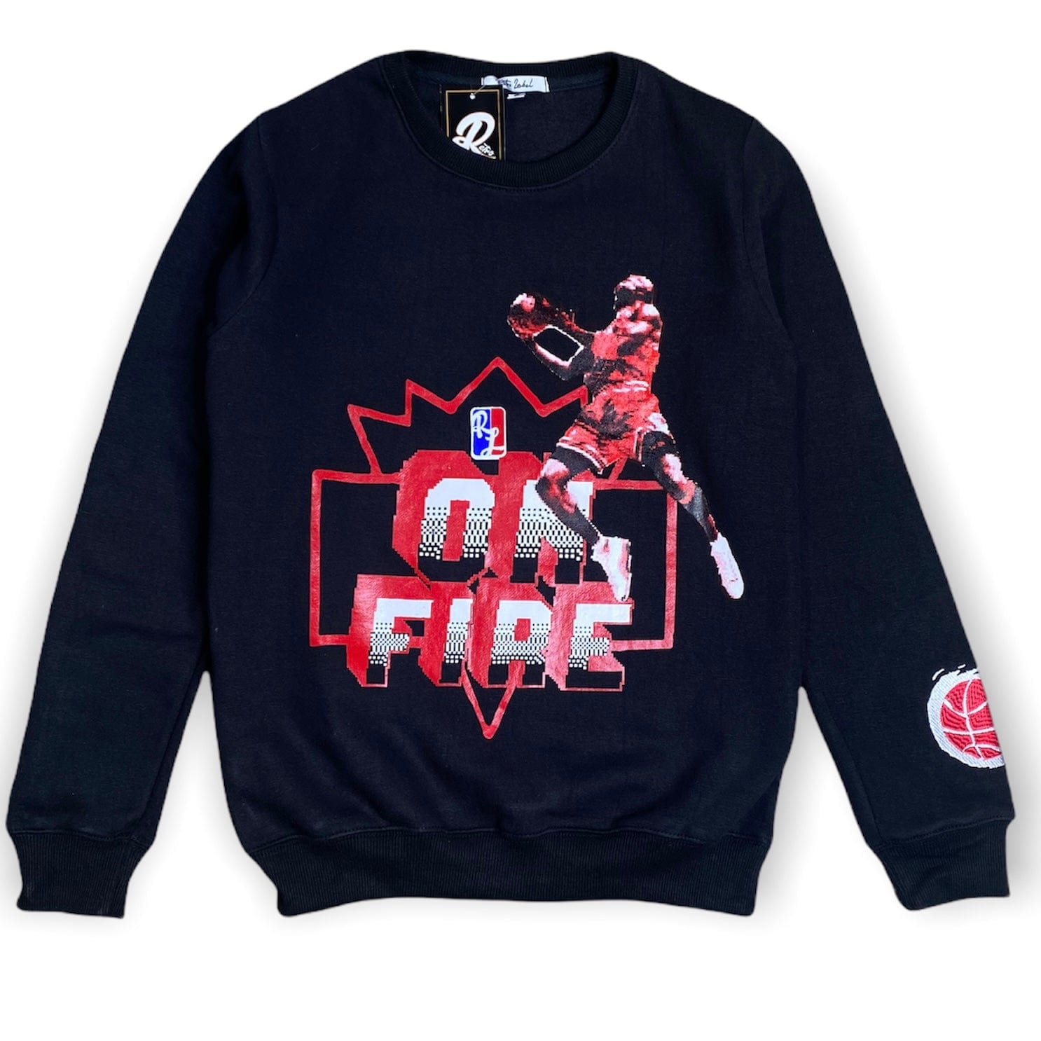 Retro Label 4s Red Thunder On Fire Crewneck (Black)