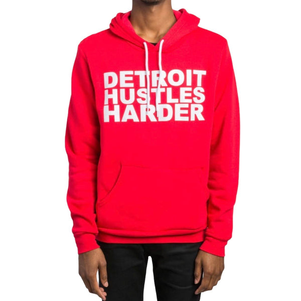 Detroit Hustles Harder Pullover Hoodie (Red)