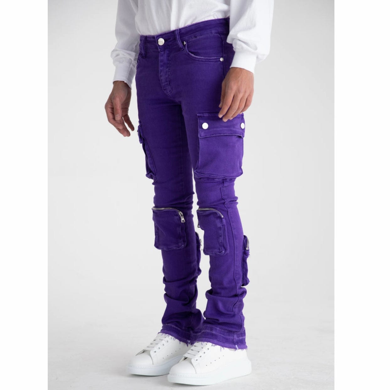 Pheelings Never Look Back Cargo Flare Stack Denim (Purple)