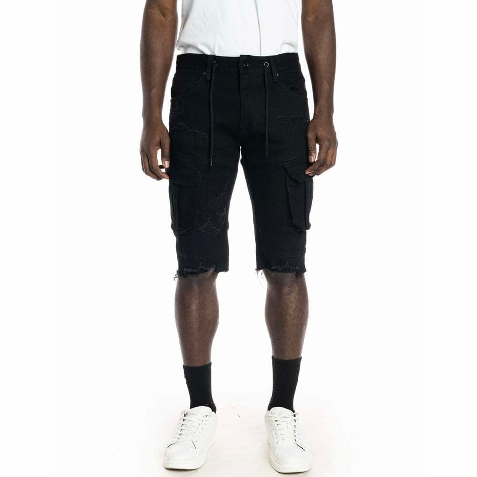 Smoke Rise Rip & Repair Semi Basic Twill Shorts (Black) JS22234