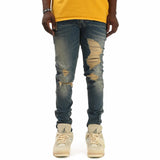 Kdnk Distressed Ankle Zip Jeans (Tinted Dark Blue) KND4454