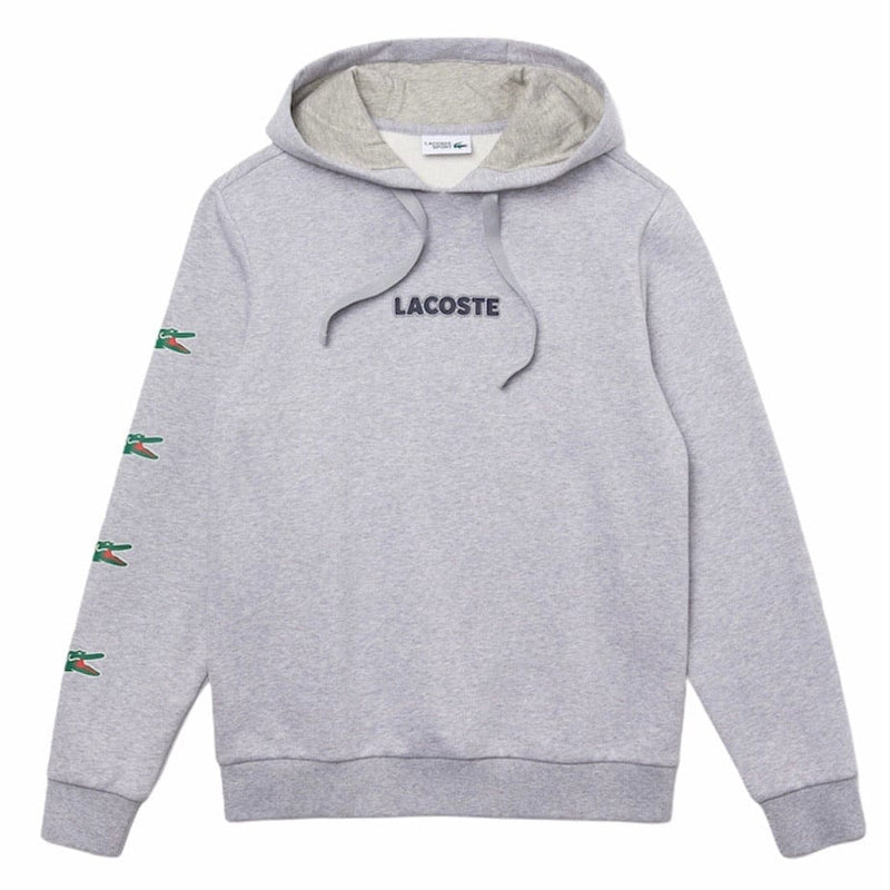 Lacoste Sport Crocodile Print Hooded Cotton Sweatshirt (Grey)