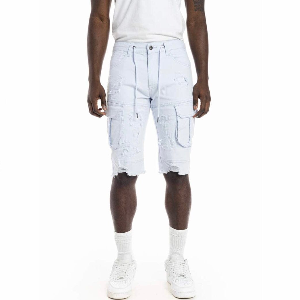 Smoke Rise Rip & Repair Semi Basic Twill Shorts (Pale Blue) JS22234