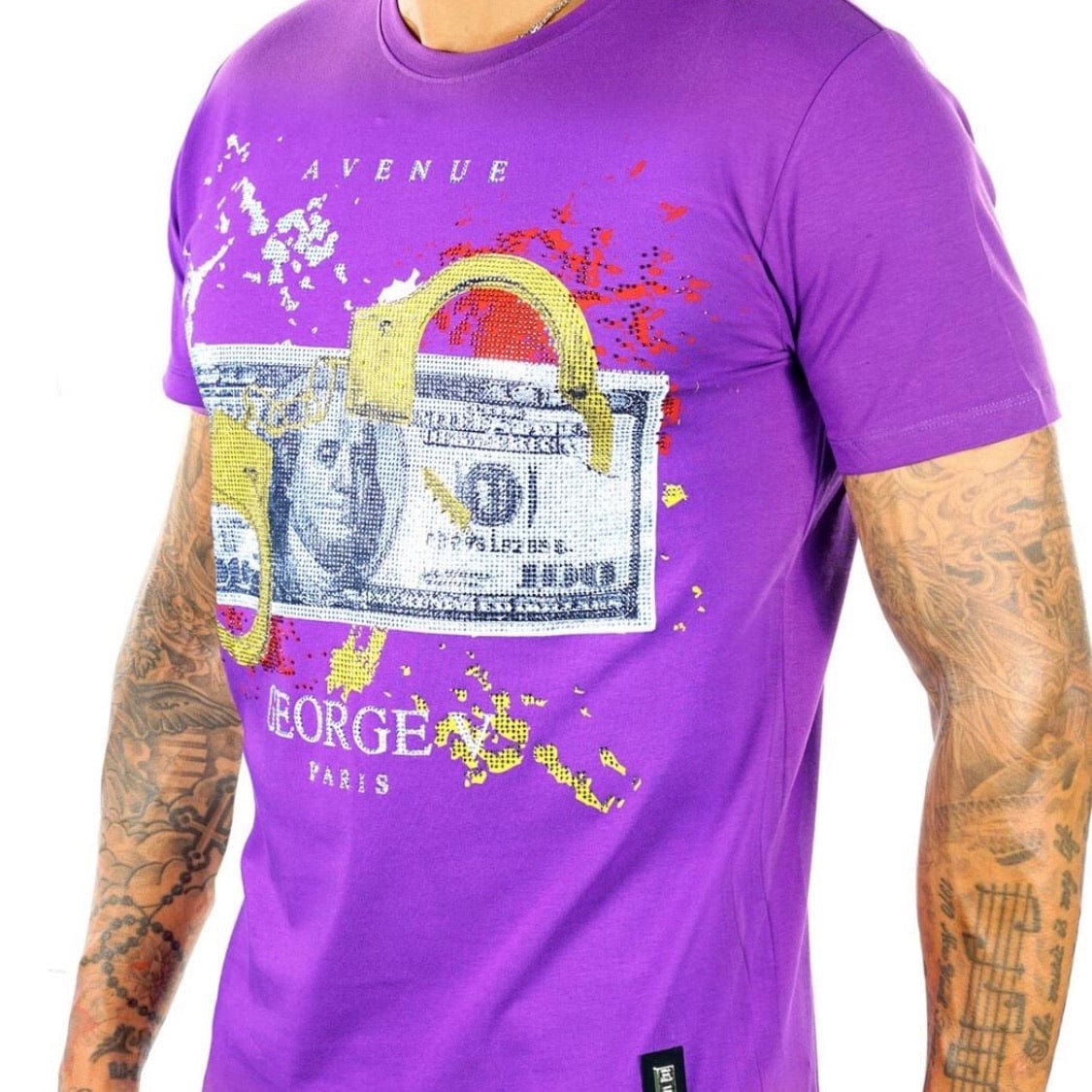 George V Cuff Cash Rhinestone Tee (Purple) GV-2061