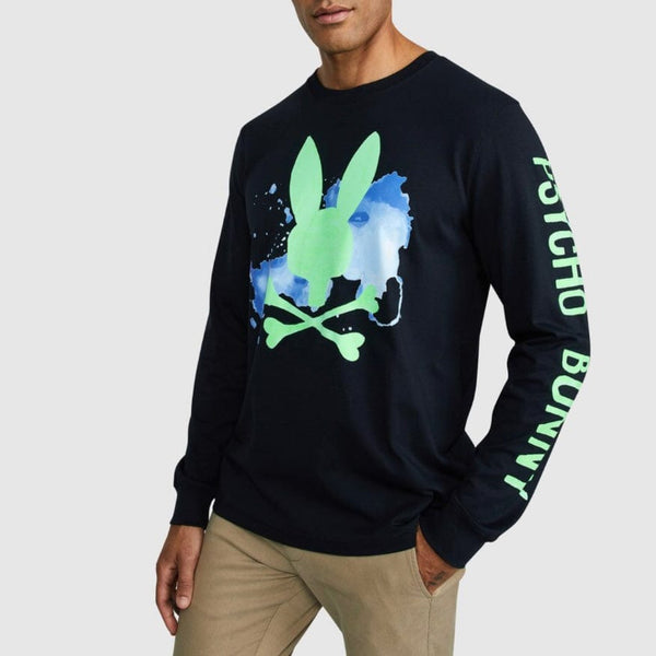Psycho Bunny Mallette Long Sleeve Graphic Tee (Navy) B6T620R1PC