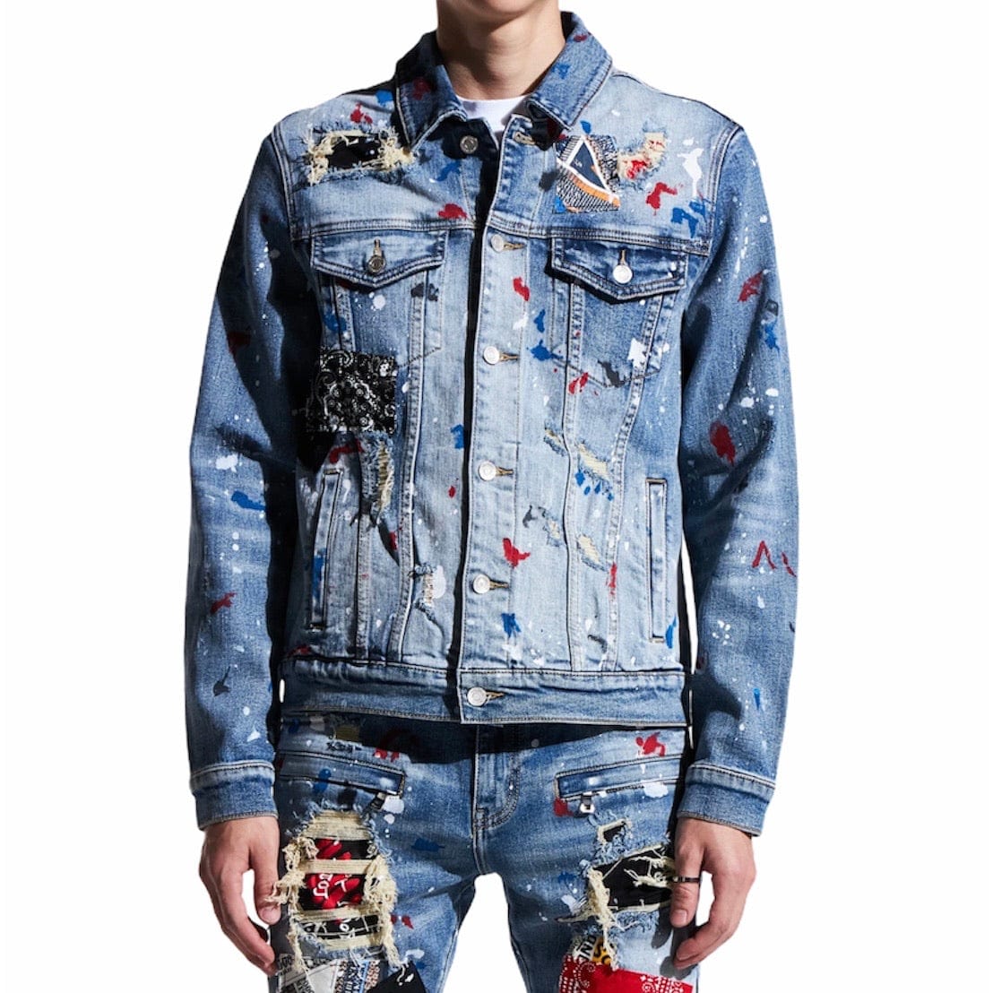 Embellish Rebel Denim Jacket (Blue Patchwork) - EMBSP121-204