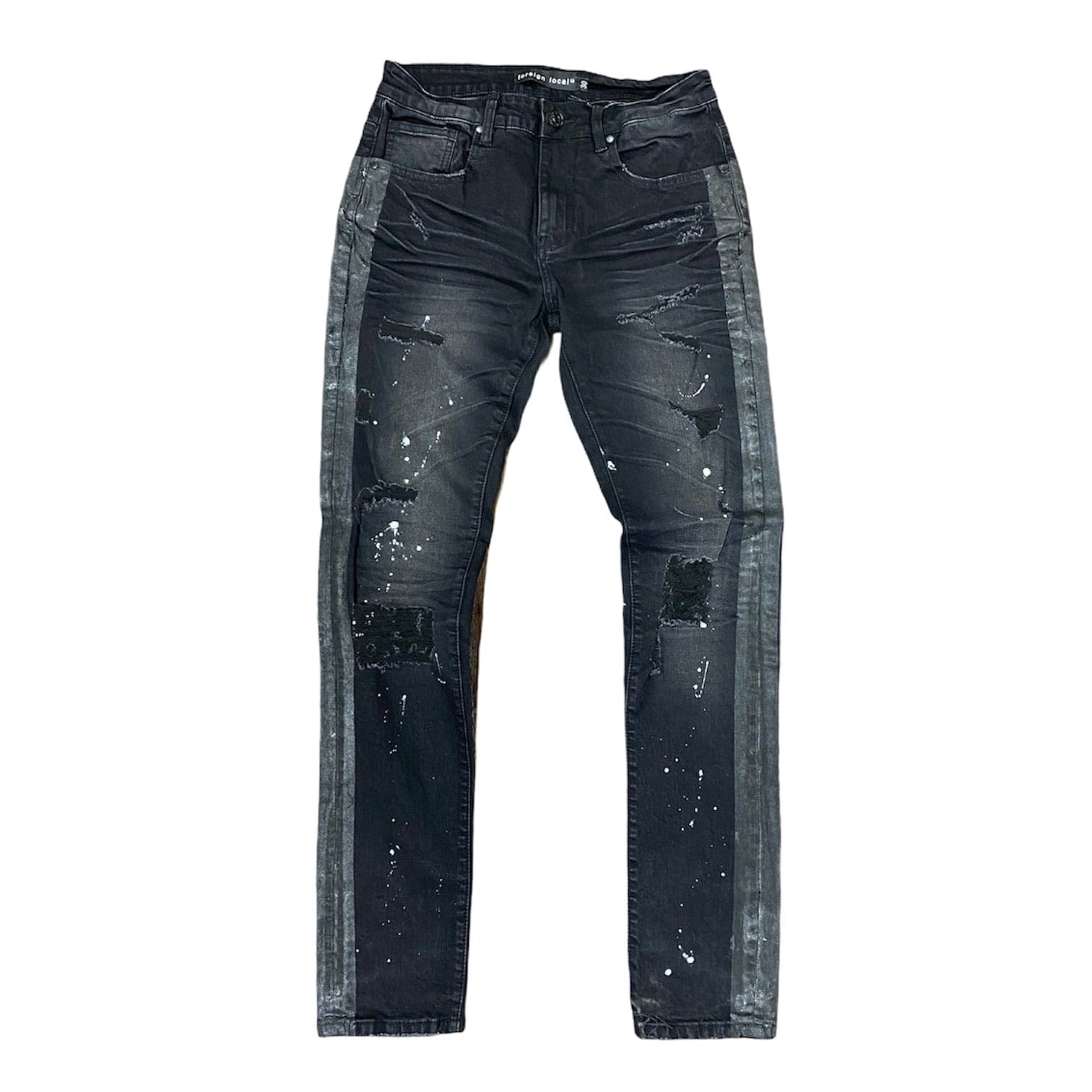 Foreign Local Black Striped Splattered Jeans (Black) FL-202067