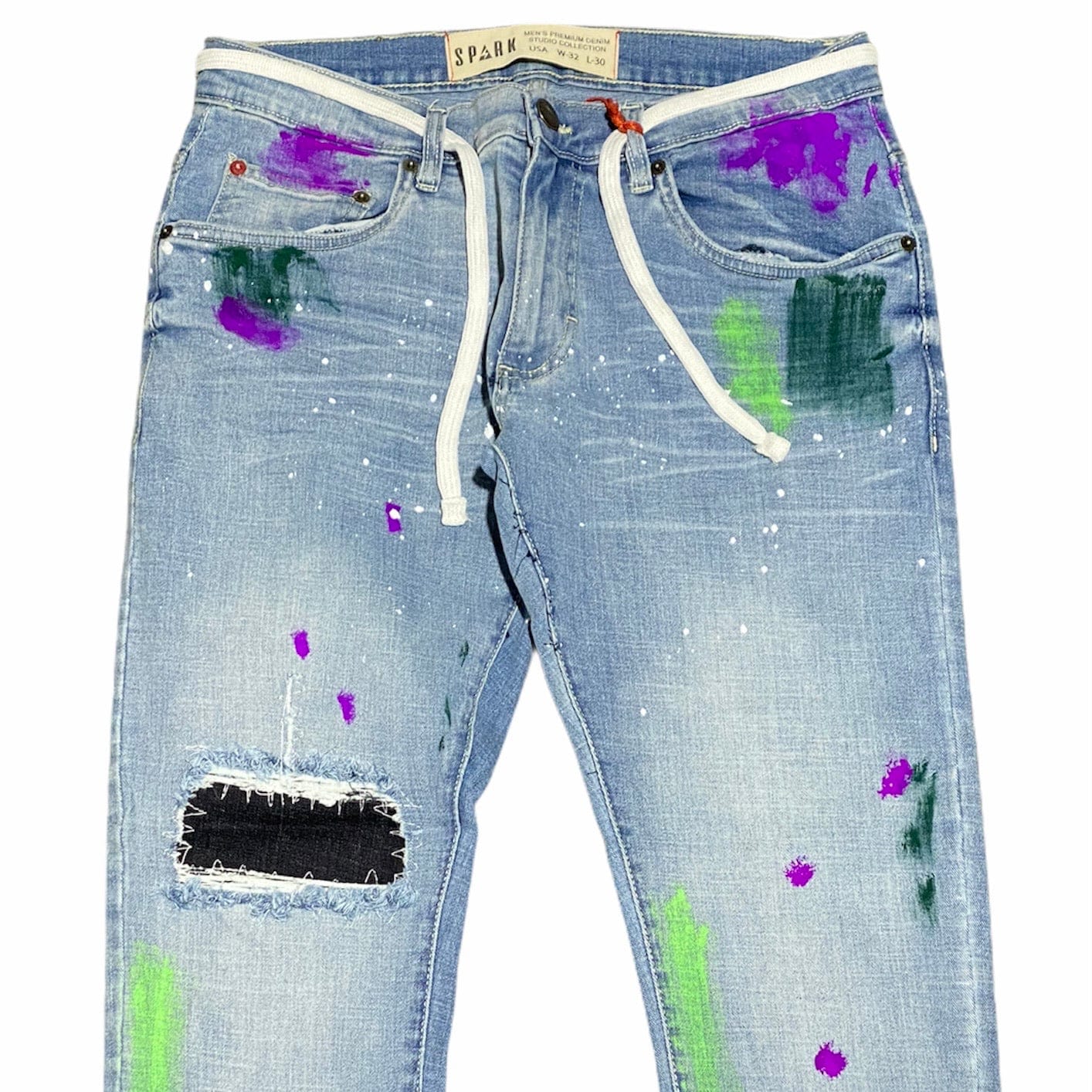 Spark Paint Splattered Denim Jeans (Light Blue) S11200