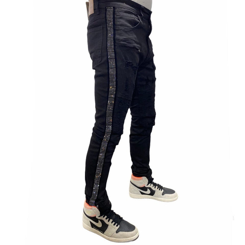 Waimea Rhinestone Side Tape Denim Jeans (Black) M4935TA