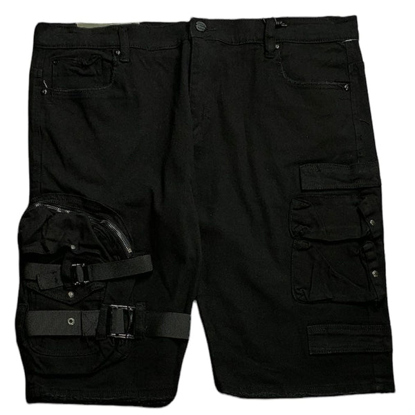 Industrial Indigo Cargo Denim Shorts (Black) INT-WB-273