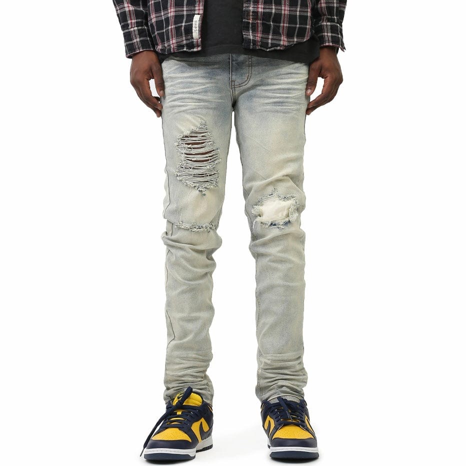 Kdnk Distressed & Patched Jeans (Vintage Light Blue) KND4421