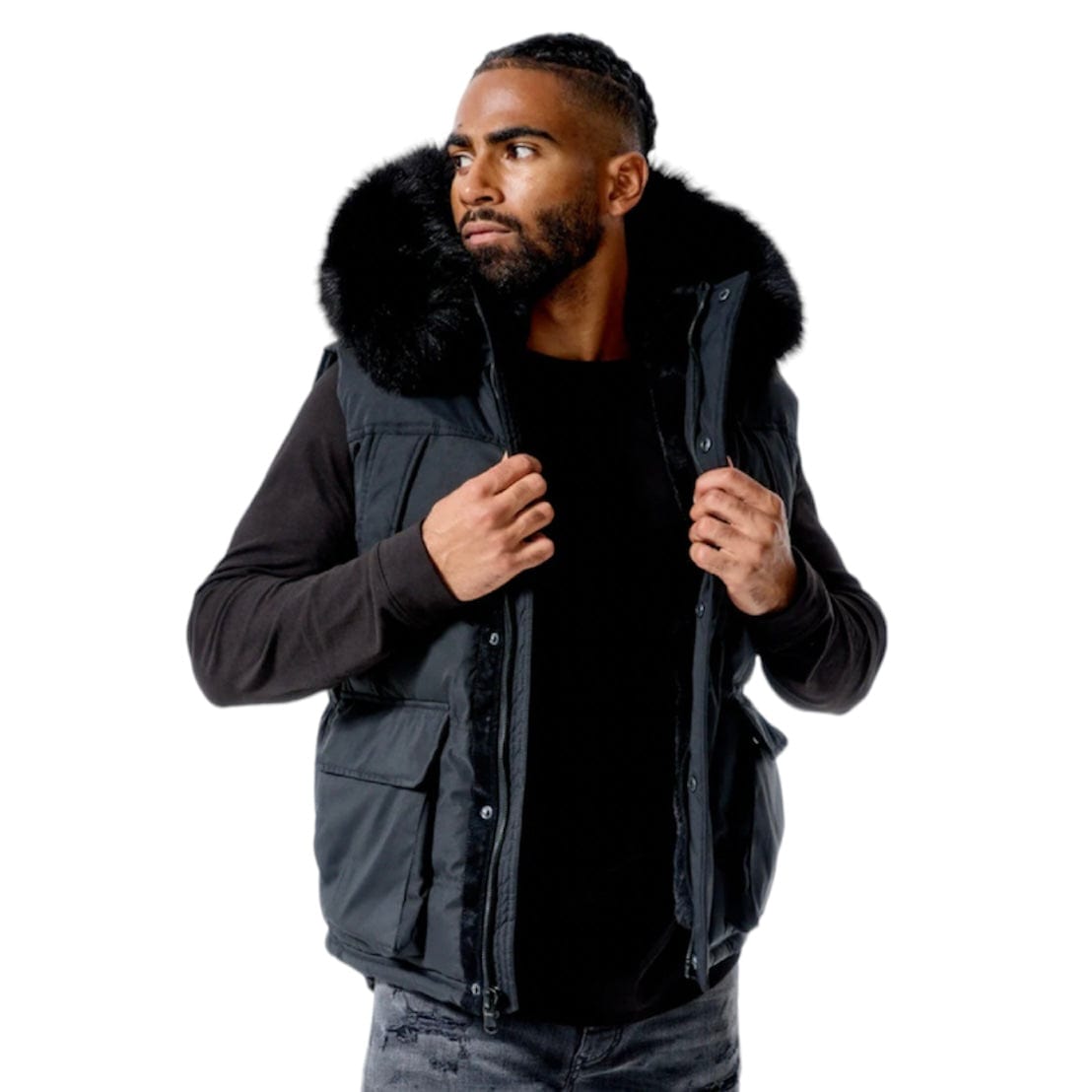 Jordan Craig Yukon Fur Lined Puffer Vest (Black) 9369V