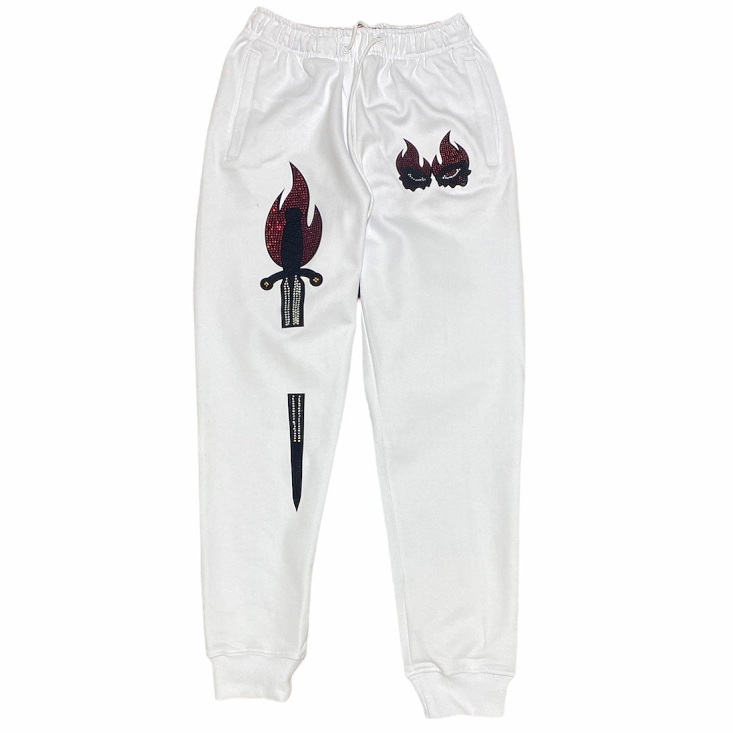 Roku Studio Double Eye Sword Rhinestone Sweatpants (White) RK4480529-WHT