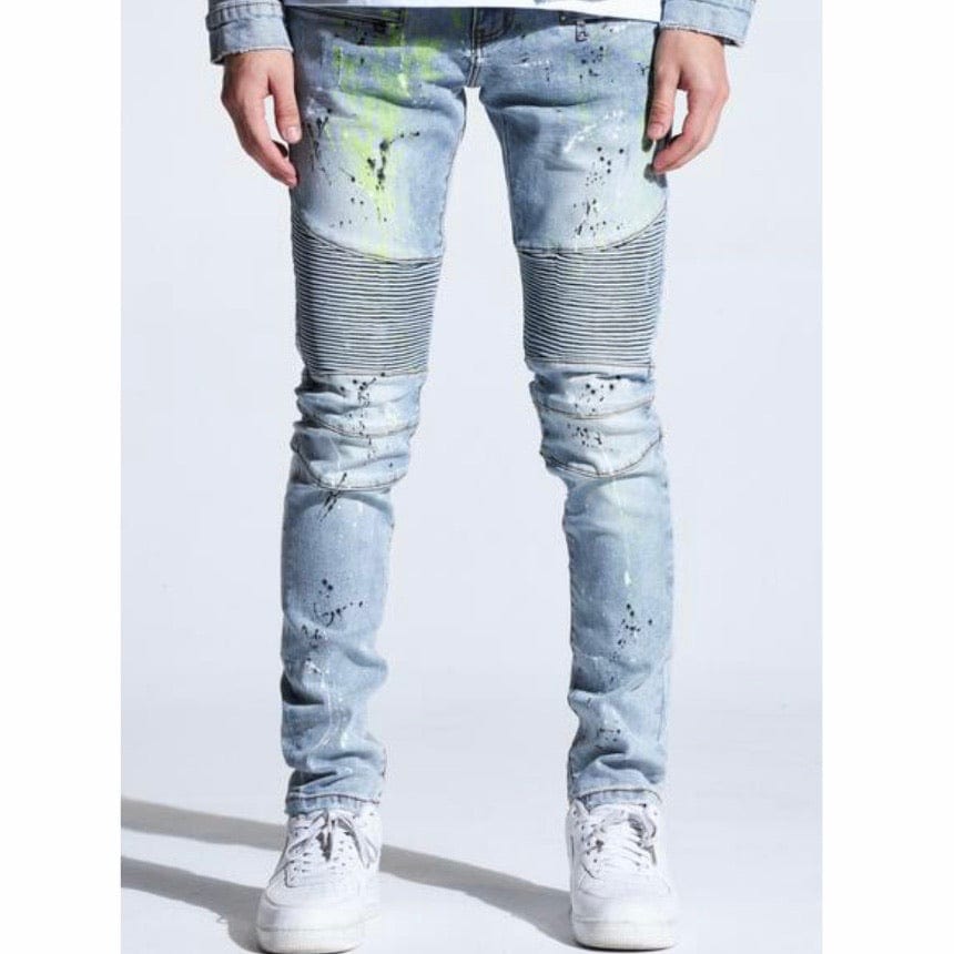 Crysp Skywalker Biker Denim Jeans (Light Indigo Paint) CRYSPHOL20-104