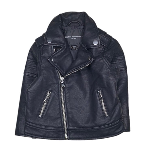 Kids Cult Of Individuality Leather Moto Jacket (Black) - 88B10-MJ07