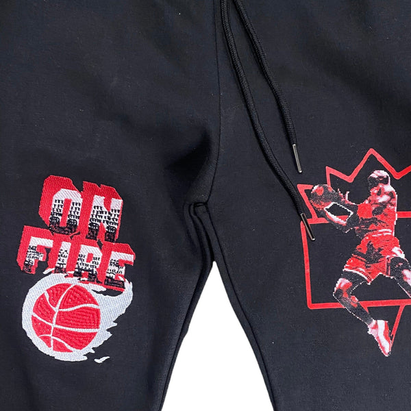 Retro Label 4s Red Thunder On Fire Joggers (Black)