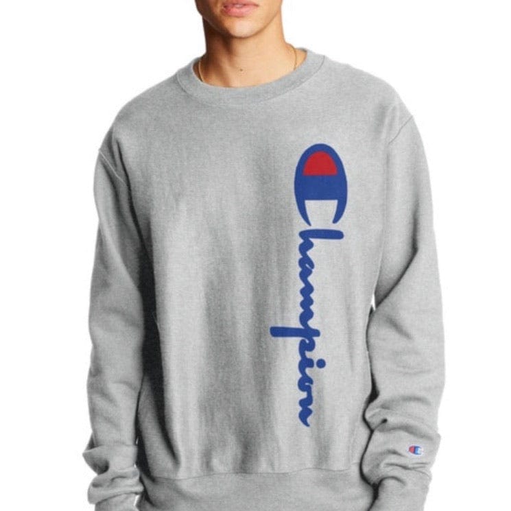 Champion Reverse Weave® Crew, 90's Flocked Logo Sweatshirt (Oxford Gray)