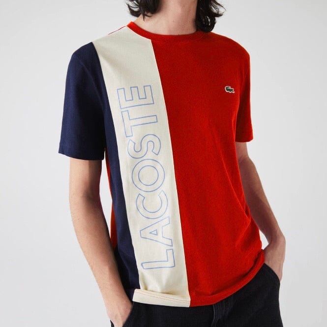 Lacoste Crew Neck Lettering Colourblock T-shirt (Red/Beige/Navy) TH011